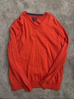 Club Room Men's V-Neck Sweater in Bright Orange